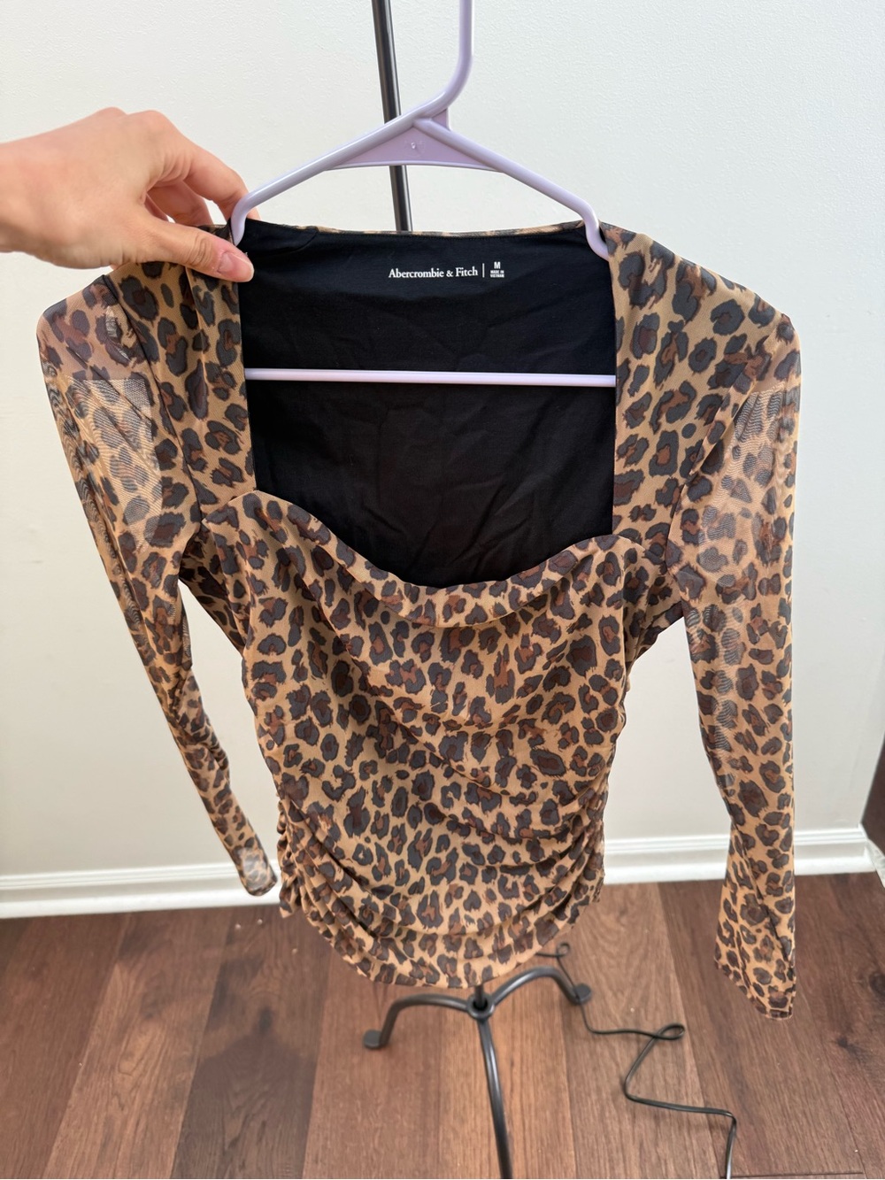 Abercrombie & Fitch Leopard-Print Square Neck Long Sleeve Top - Brown